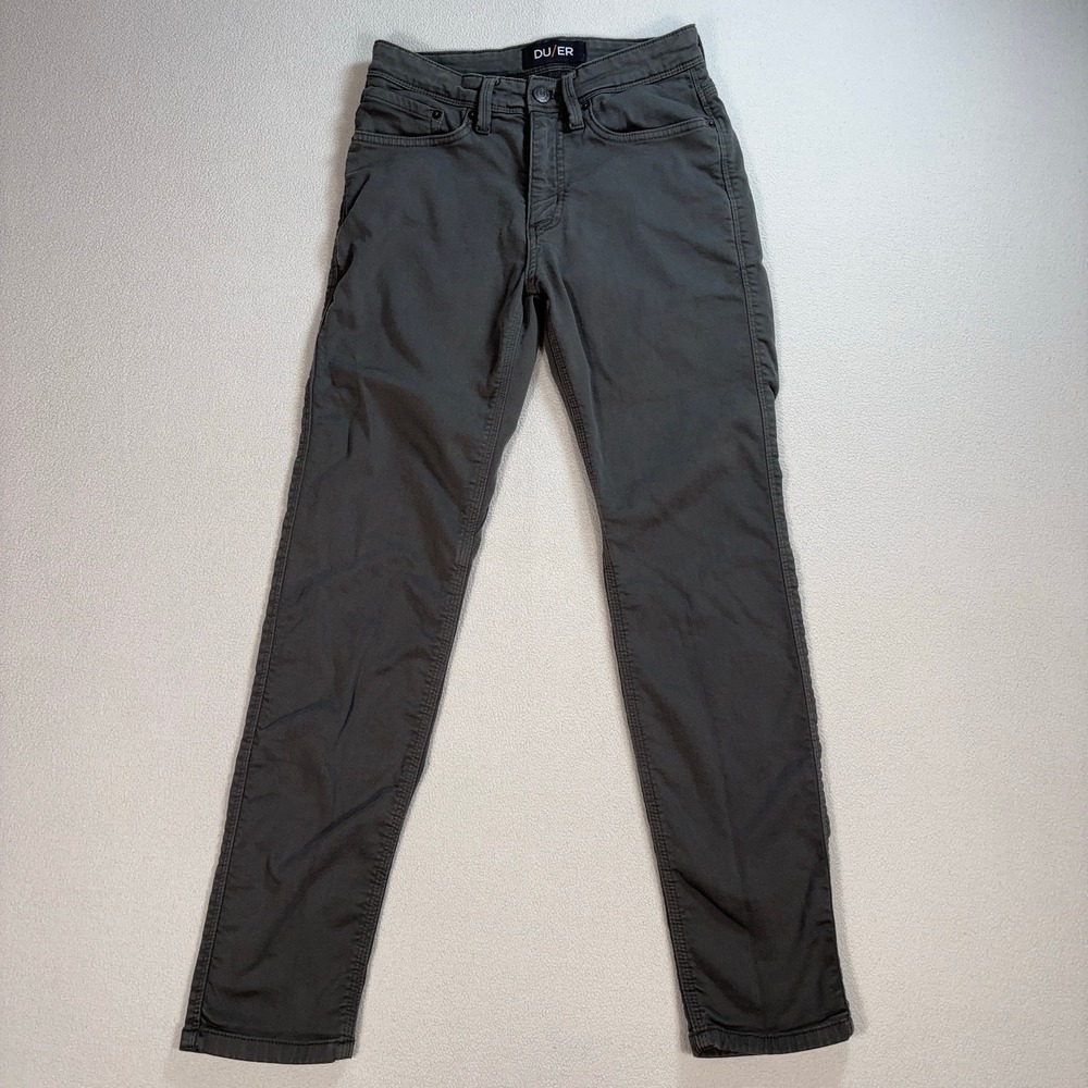 DU/ER N2X No Sweat Pants Mens 28x29 Green Gray Slim Fit Tapered Stretch MFNS1001